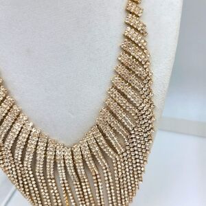- Bib Goldtone Fringe Necklace • Filled w Rhinestones